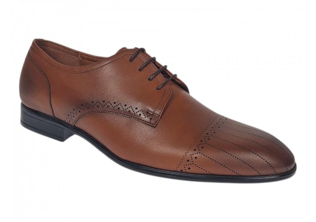 Pantofi Derby bărbați maro cognac din piele naturală cu perforații Lucas Shoes 702CON